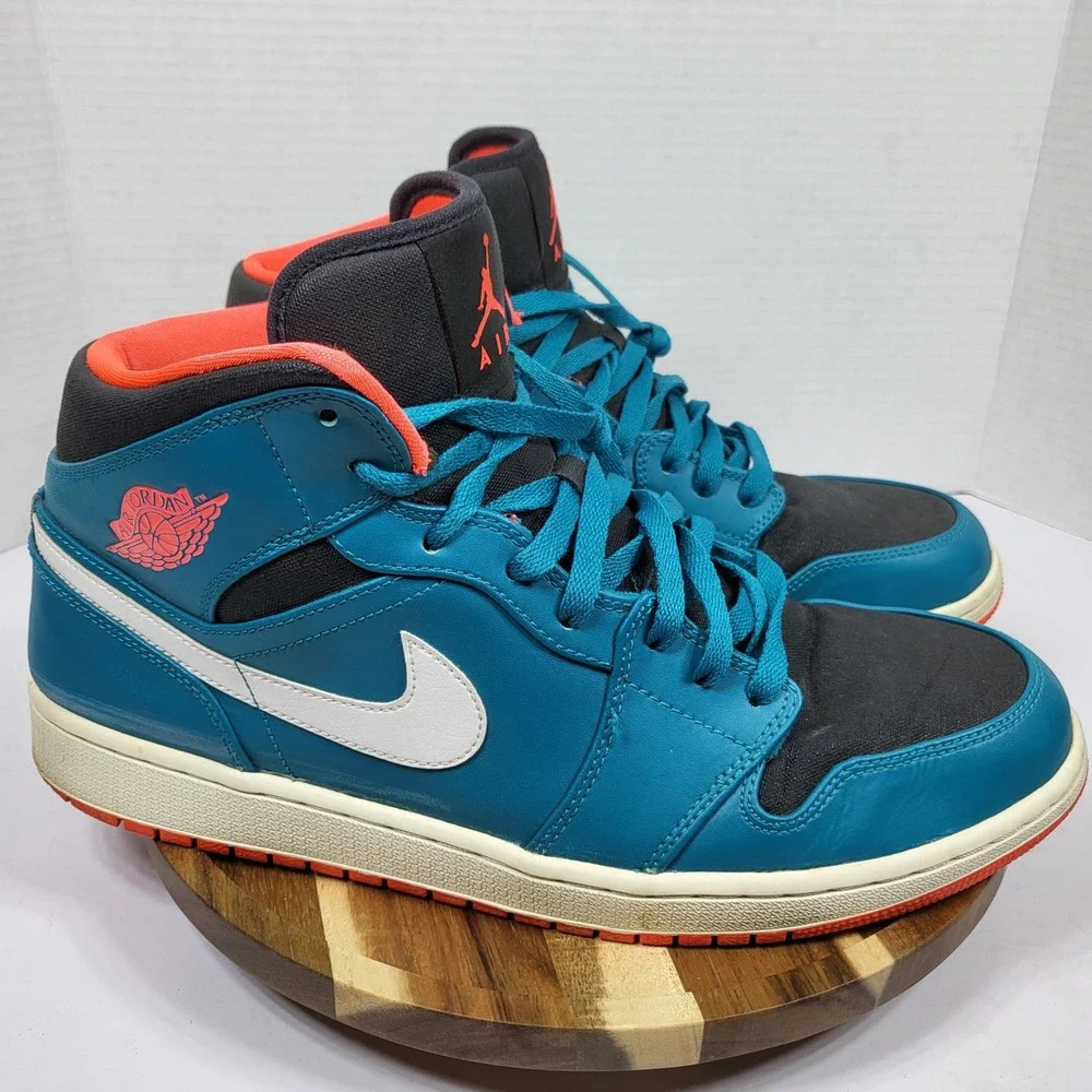 Jordan 1 Mid Mens Size 13 Tropical Teal Good 554724-308 Infrared Black